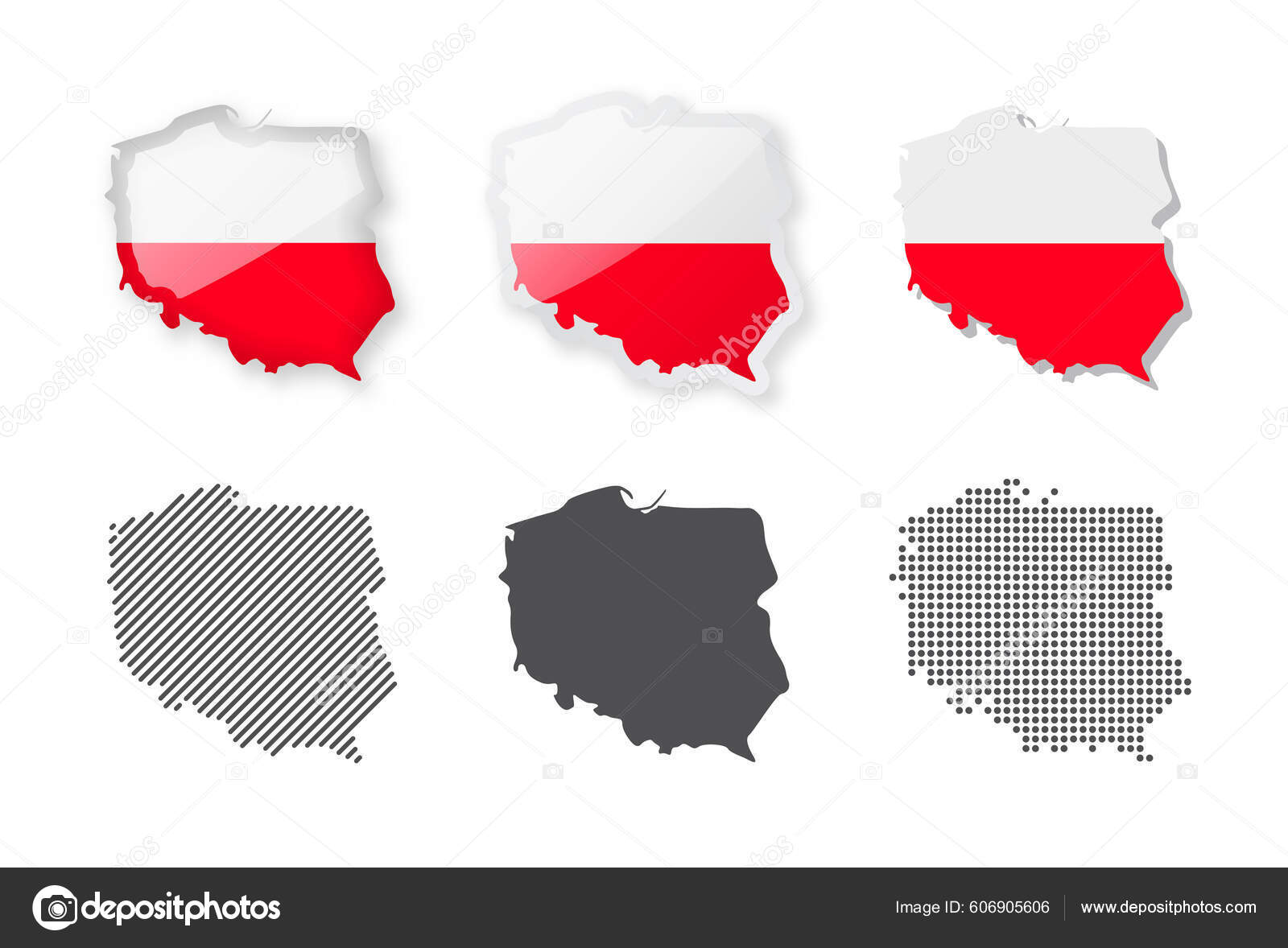 Poland Maps Collection Six Maps Different Designs Set Vector